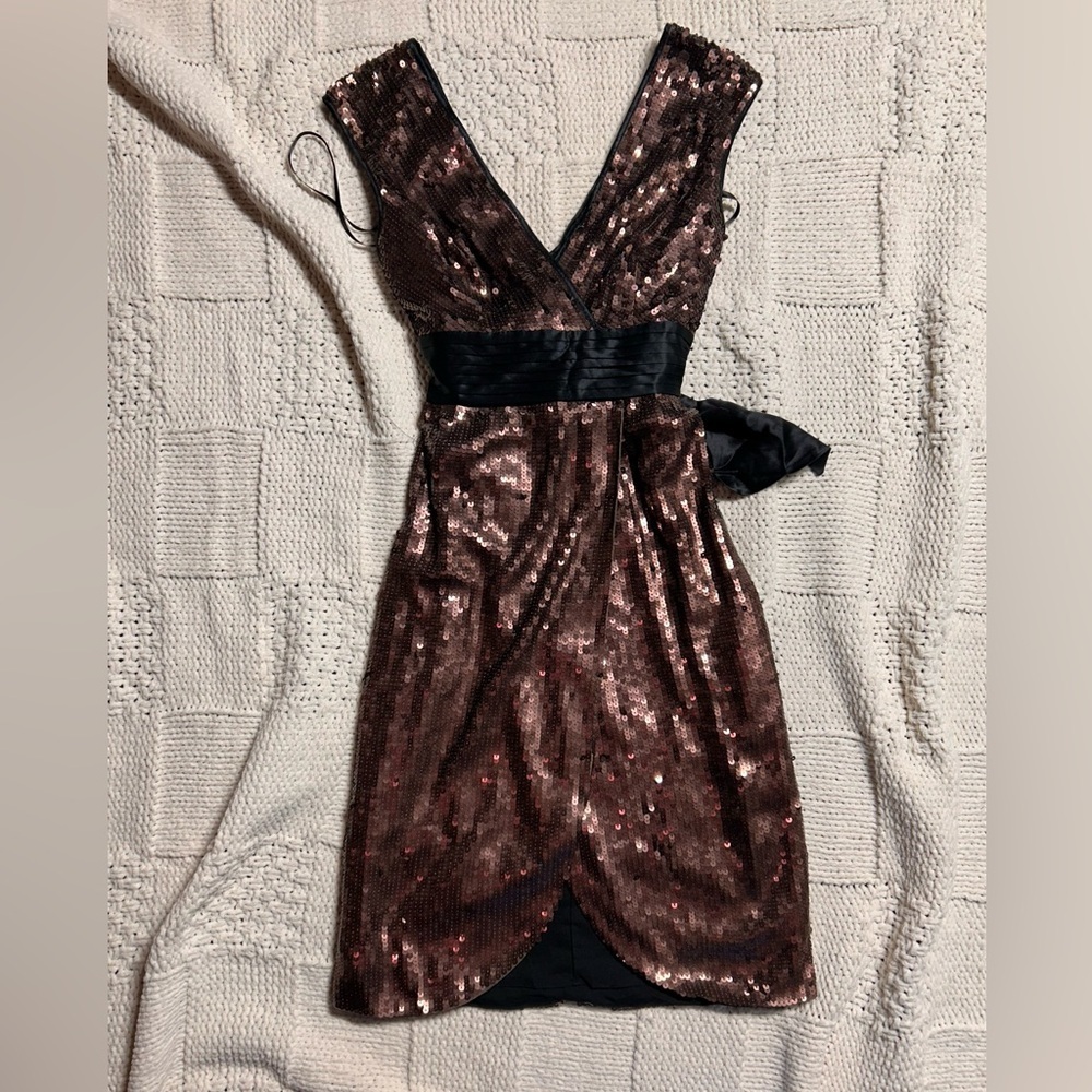 BCBGMAXAZRIA Reeve Taupe Sequined Mini Dress